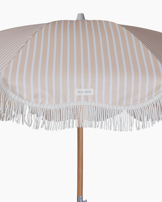 Classy Beach Umbrella - Beige & White Stripes