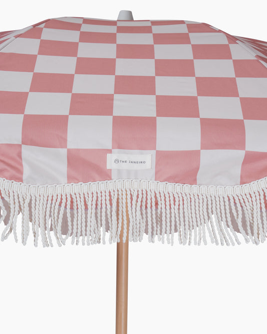 Classy Beach Umbrella - Dusty Pink Checkered